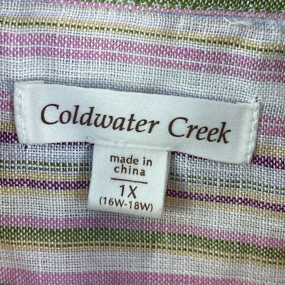 Coldwater Creek Womens Plus 1X Striped Button Up Shirt Linen Blend Long Sleeve - Picture 4 of 11